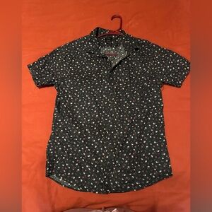 RCVA men’s black floral button up shirt